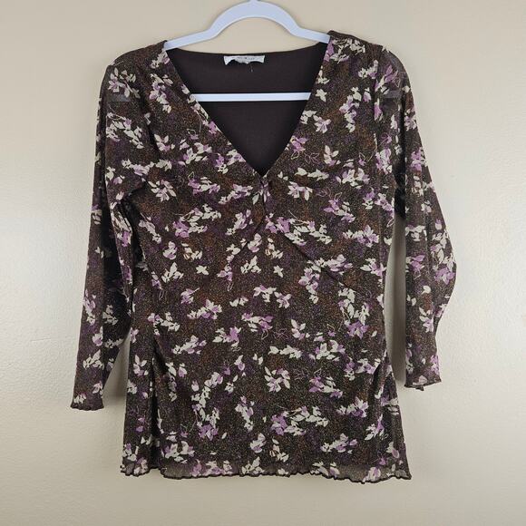 Y2k Ninewest V Neck Floral Top Blouse - Picture 1 of 7
